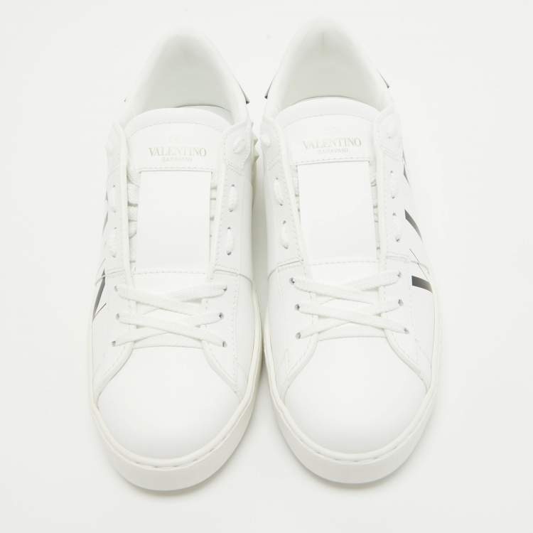 Pre Owned Valentino White Leather VLTN Open Sneakers Size 38