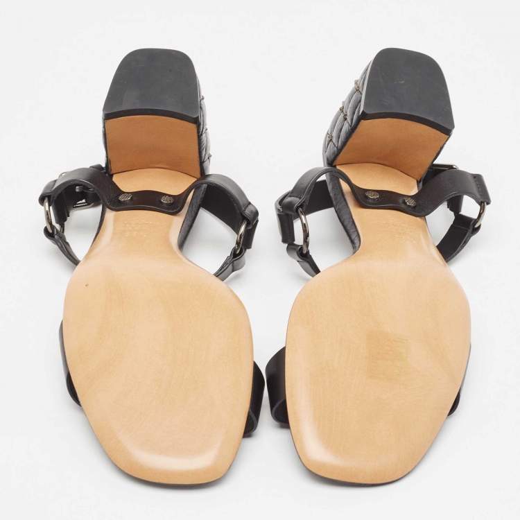 Pre Owned Valentino Black Leather Rockstud Ankle Strap Sandals Size 38.5