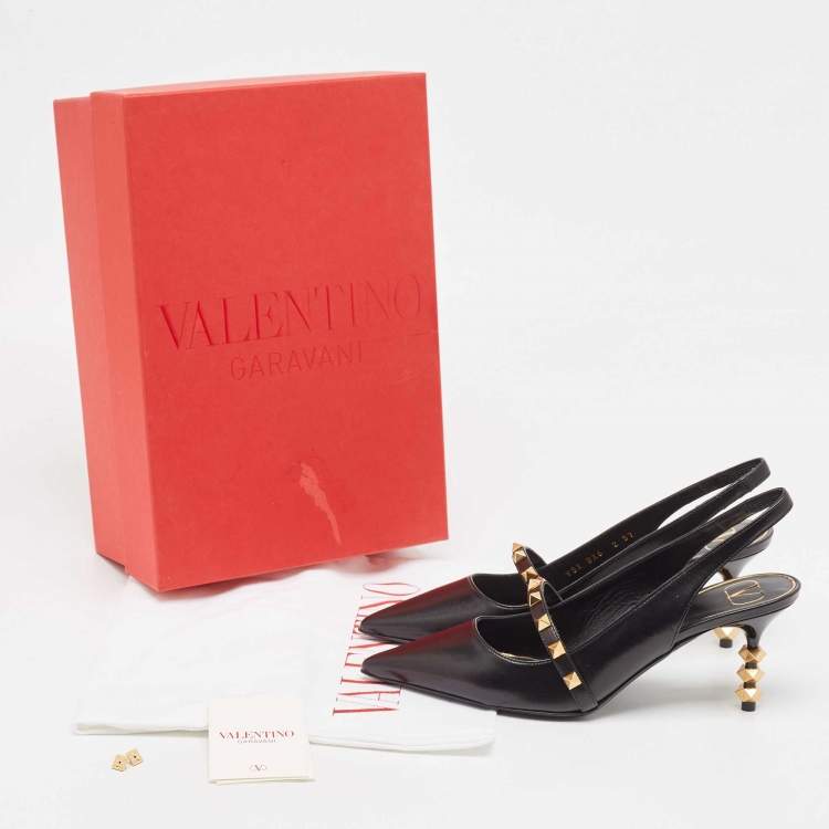 Pre Owned Valentino Black Leather Rockstud Slingback Pumps Size 37