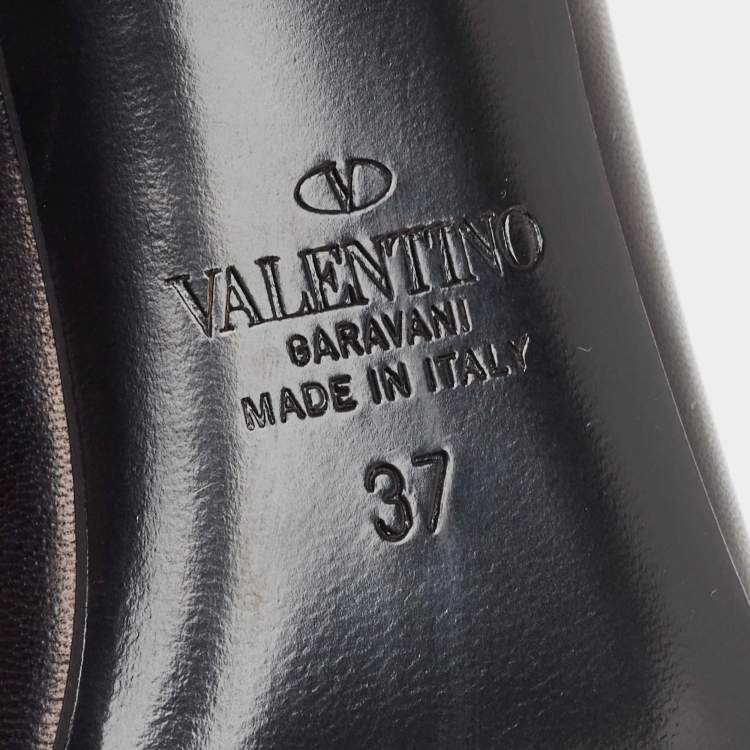 Pre Owned Valentino Black Leather Rockstud Slingback Pumps Size 37
