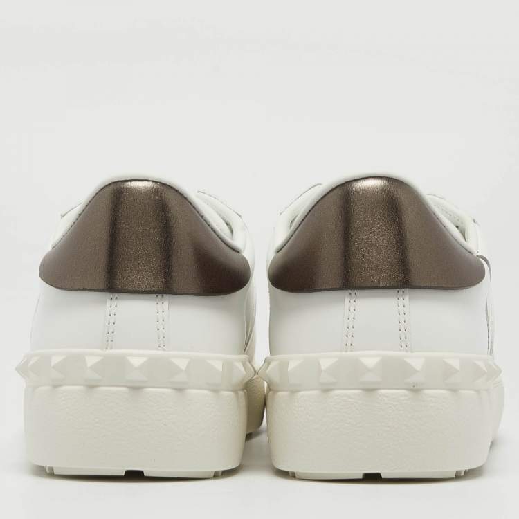 Pre Owned Valentino White Leather VLTN Low Top Sneakers Size 37.5