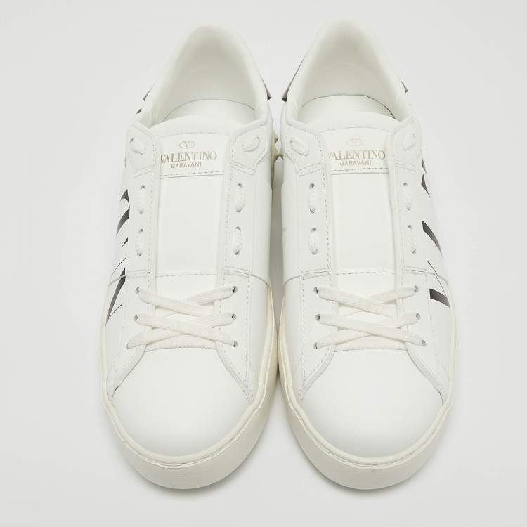 Pre Owned Valentino White Leather VLTN Low Top Sneakers Size 37.5