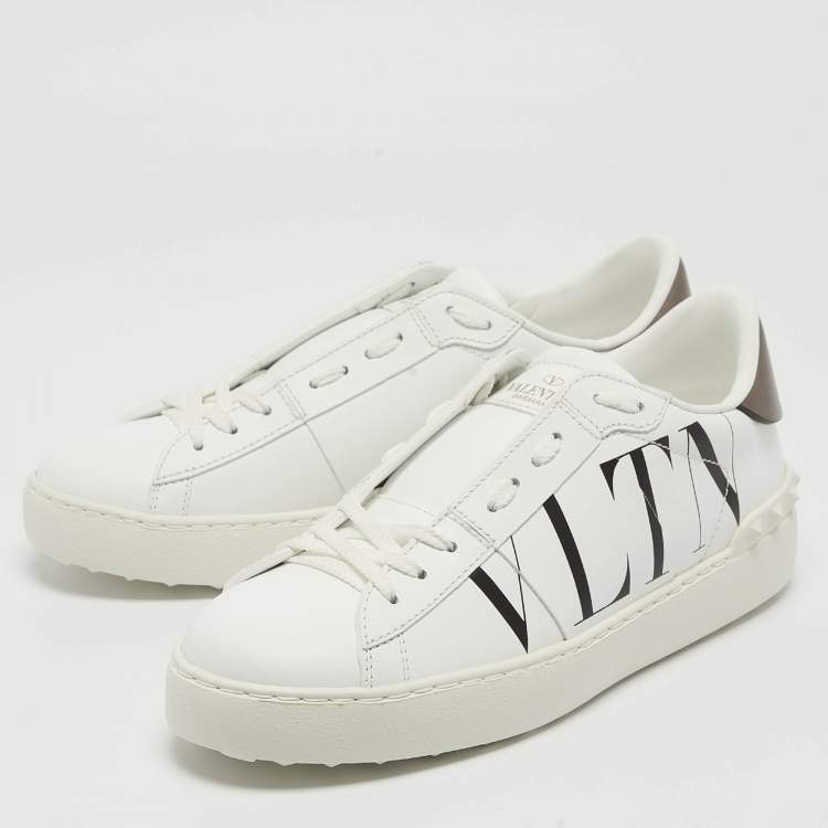 Pre Owned Valentino White Leather VLTN Low Top Sneakers Size 37.5