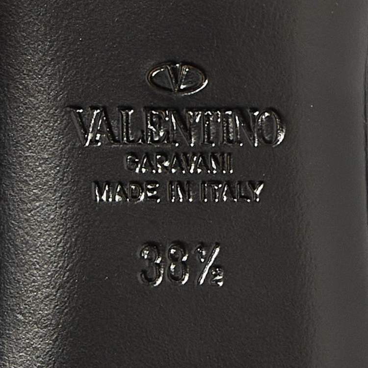 Pre Owned Valentino Black Leather Roman Stud Flat Mules Size 38.5