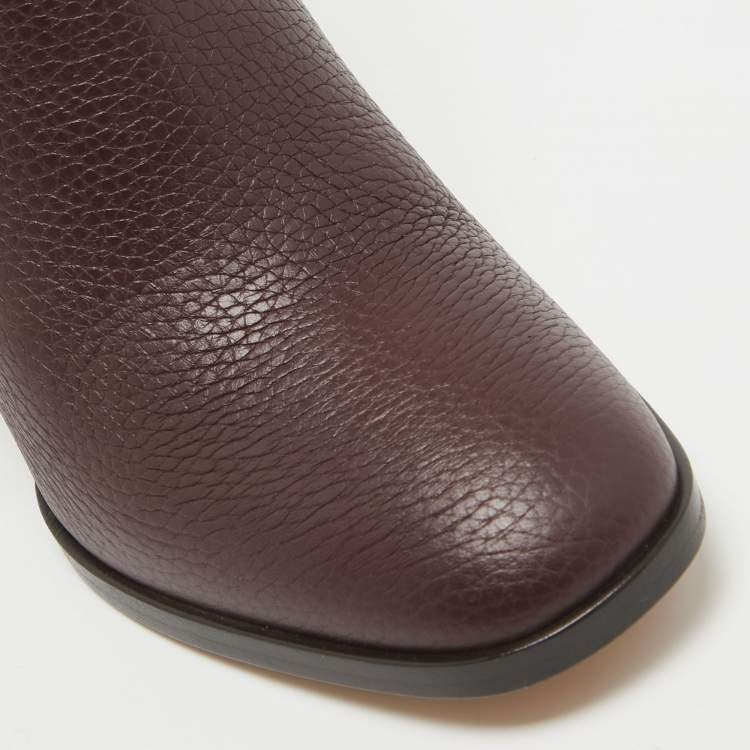 Pre Owned Valentino Burgundy Leather Rockstud Ankle Boots Size 37.5