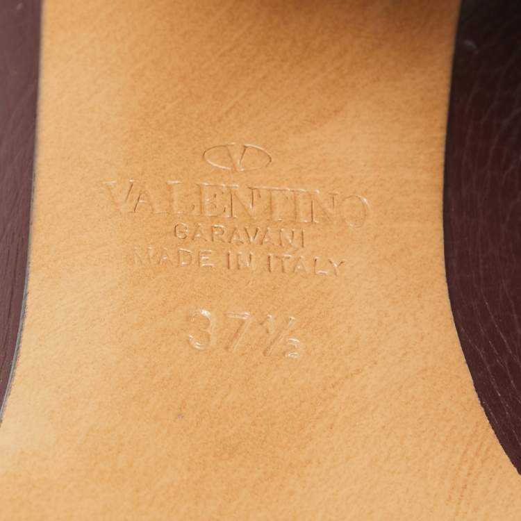 Pre Owned Valentino Burgundy Leather Rockstud Ankle Boots Size 37.5