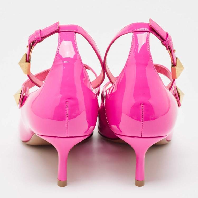 مملوكة مسبقًا Valentino Pink Patent Leather Rockstud Ankle Cuff Pointed Toe Pumps Size 40