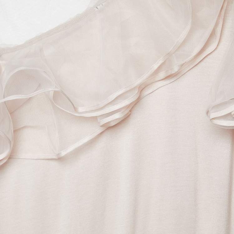 Pre Owned Valentino T-Shirt Couture Pale Pink Jersey & Mesh Ruffled Top L