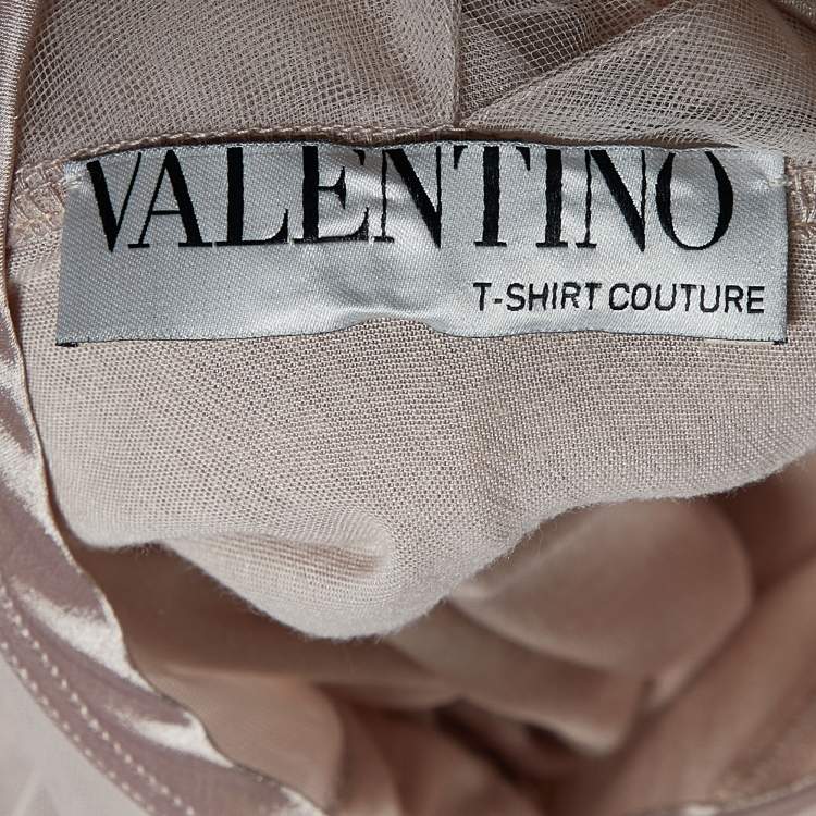 Pre Owned Valentino T-Shirt Couture Pale Pink Jersey & Mesh Ruffled Top L