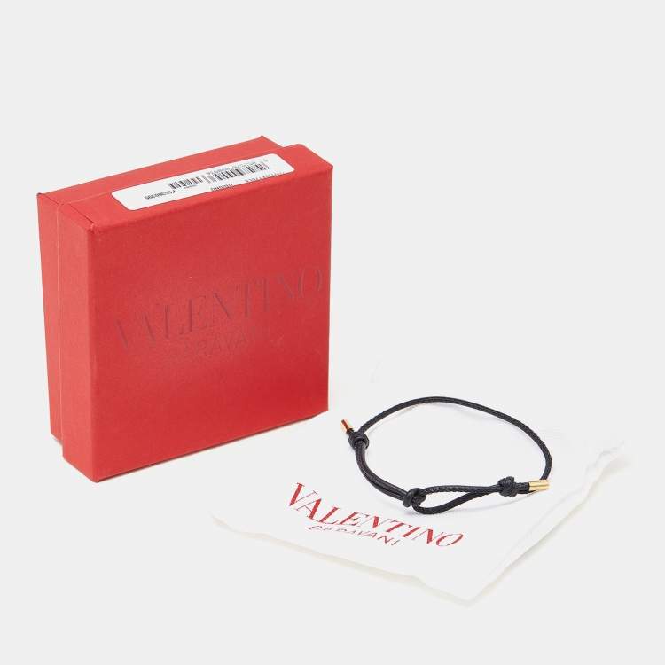 Pre Owned Valentino Black Leather Cord Adjustable Bracelet