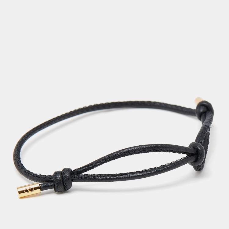 Pre Owned Valentino Black Leather Cord Adjustable Bracelet