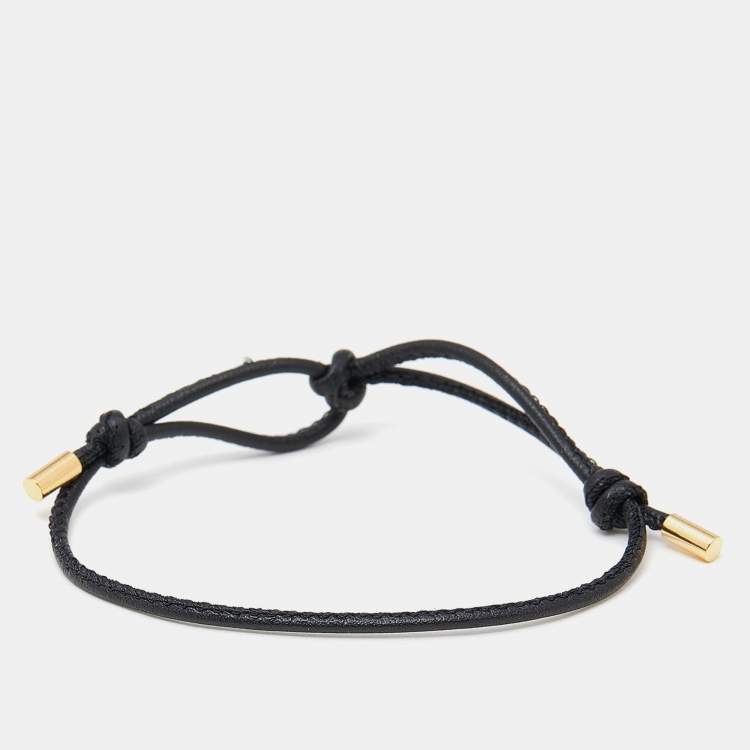 Pre Owned Valentino Black Leather Cord Adjustable Bracelet