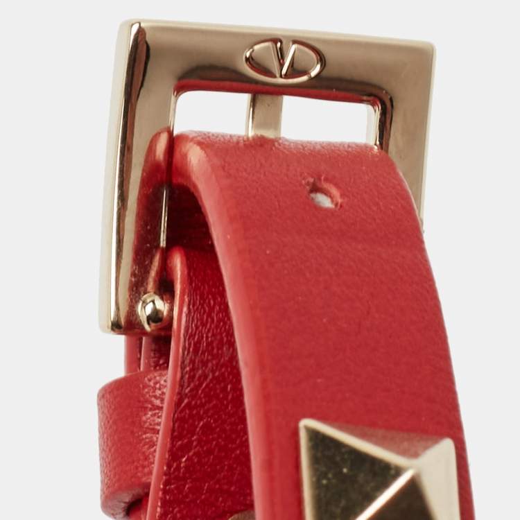 Pre Owned Valentino Rockstud Leather Gold Tone Bracelet