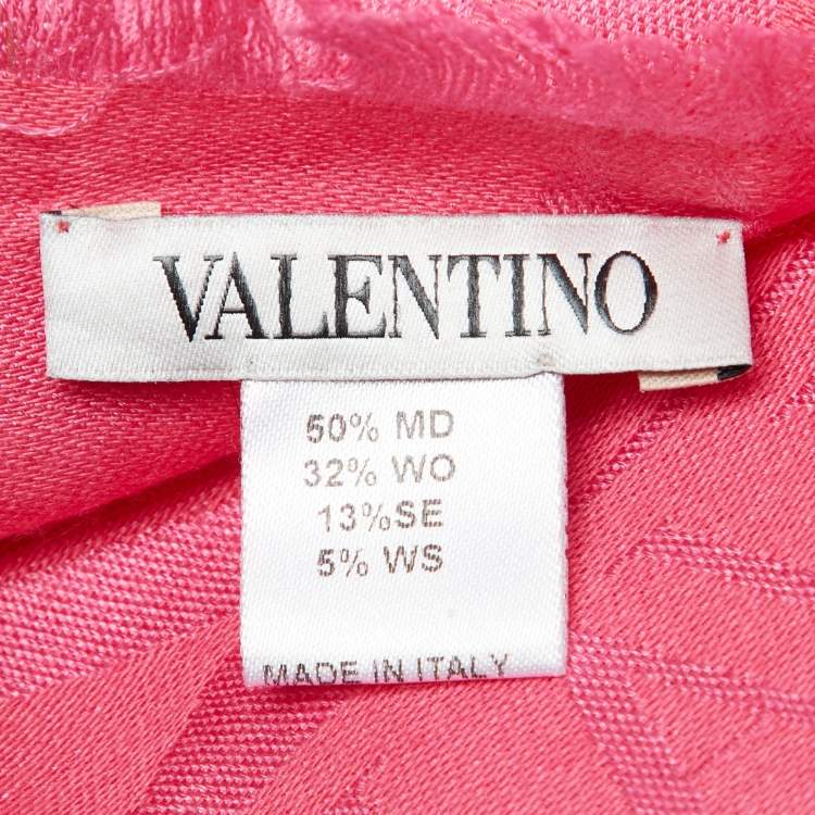 Pre Owned Valentino Pink V Logo Pattern Modal & Wool Blend Scarf