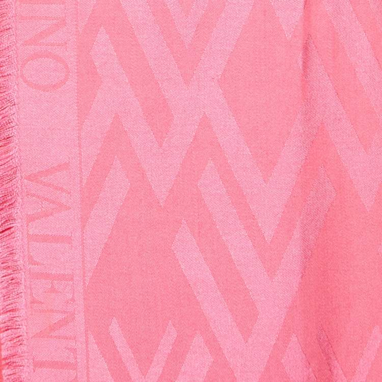 Pre Owned Valentino Pink V Logo Pattern Modal & Wool Blend Scarf