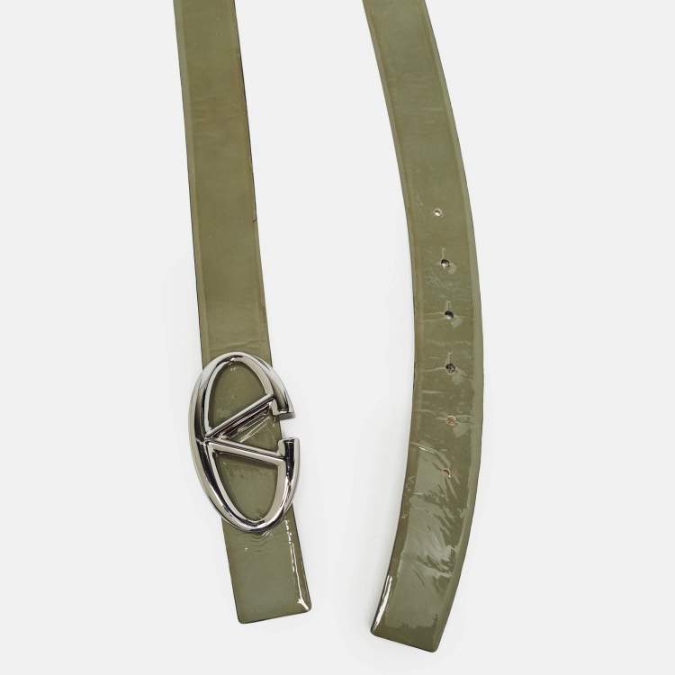 Pre Owned Valentino Olive Green Patent Leather VLogo Buckle Belt 85 CM