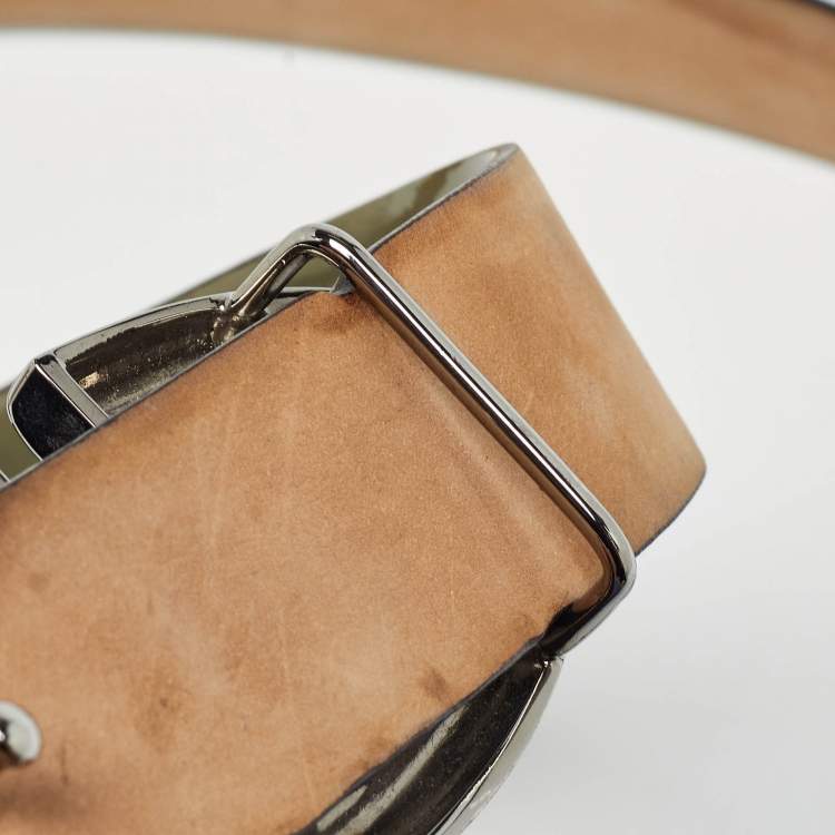 Pre Owned Valentino Olive Green Patent Leather VLogo Buckle Belt 85 CM