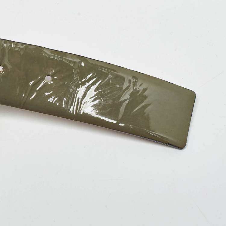 Pre Owned Valentino Olive Green Patent Leather VLogo Buckle Belt 85 CM