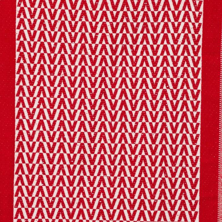 Pre Owned Valentino Red Optical V-Logo Wool Poncho Scarf