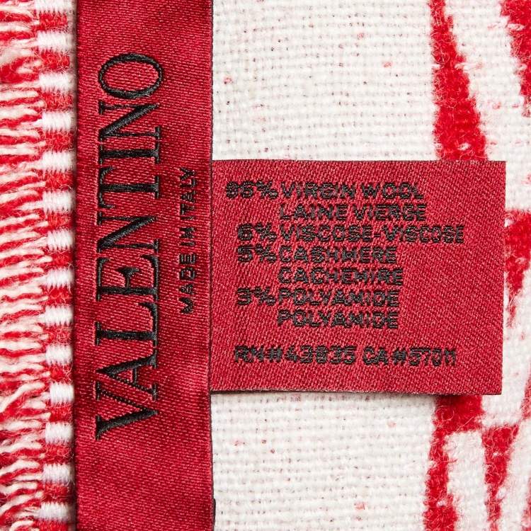 Pre Owned Valentino Red Optical V-Logo Wool Poncho Scarf