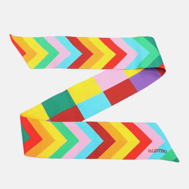 Pre Owned Valentino Multicolor Chevron Printed Silk Bandeau
