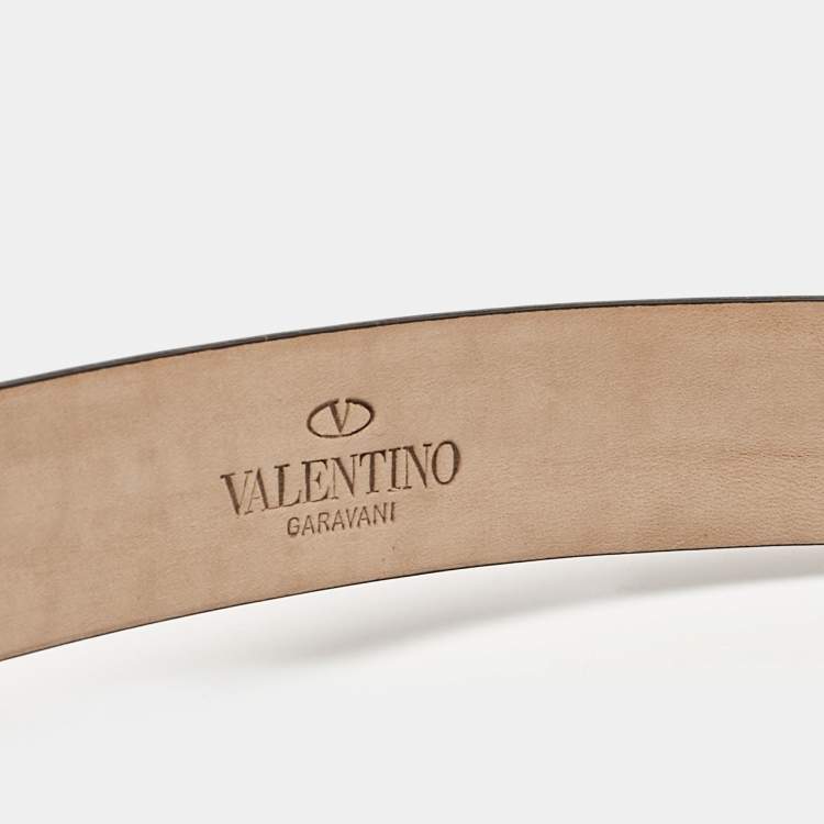Pre Owned Valentino Red Patent Leather VLogo Buckle Belt 85 CM