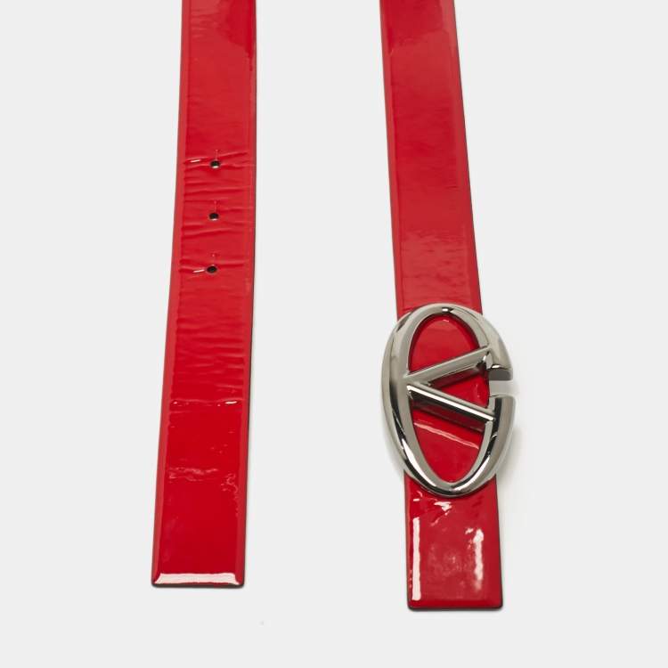 Pre Owned Valentino Red Patent Leather VLogo Buckle Belt 85 CM