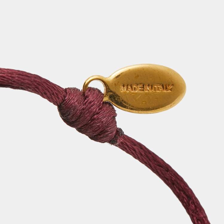 Pre Owned Valentino VLogo Crystals Gold Tone Cord Bracelet