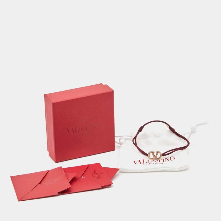Pre Owned Valentino VLogo Crystals Gold Tone Cord Bracelet