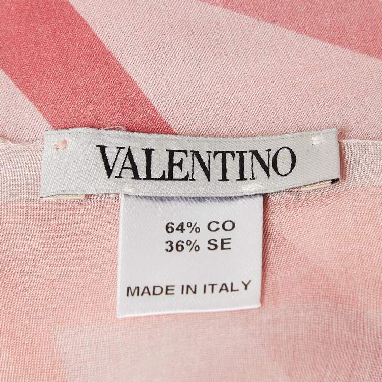 Pre Owned Valentino Pink Printed Cotton Blend Scarf 