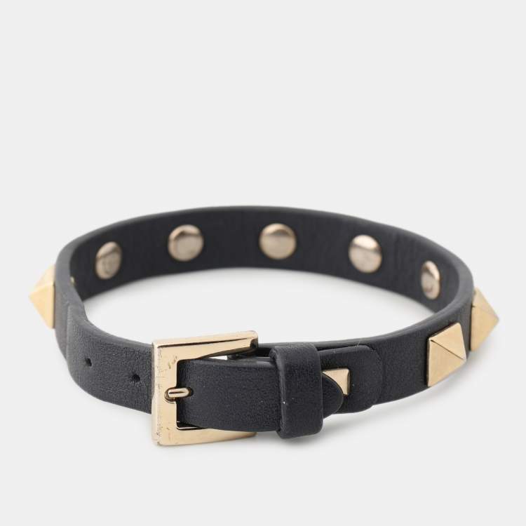 Pre Owned Valentino Navy Blue Leather Rockstud Bracelet