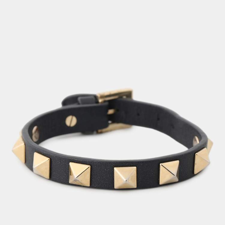 Pre Owned Valentino Navy Blue Leather Rockstud Bracelet