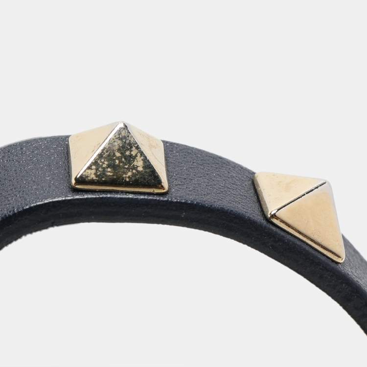 Pre Owned Valentino Navy Blue Leather Rockstud Bracelet
