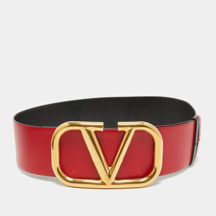Valentino Black/Red Leather VLogo Reversible Wide Belt 105
