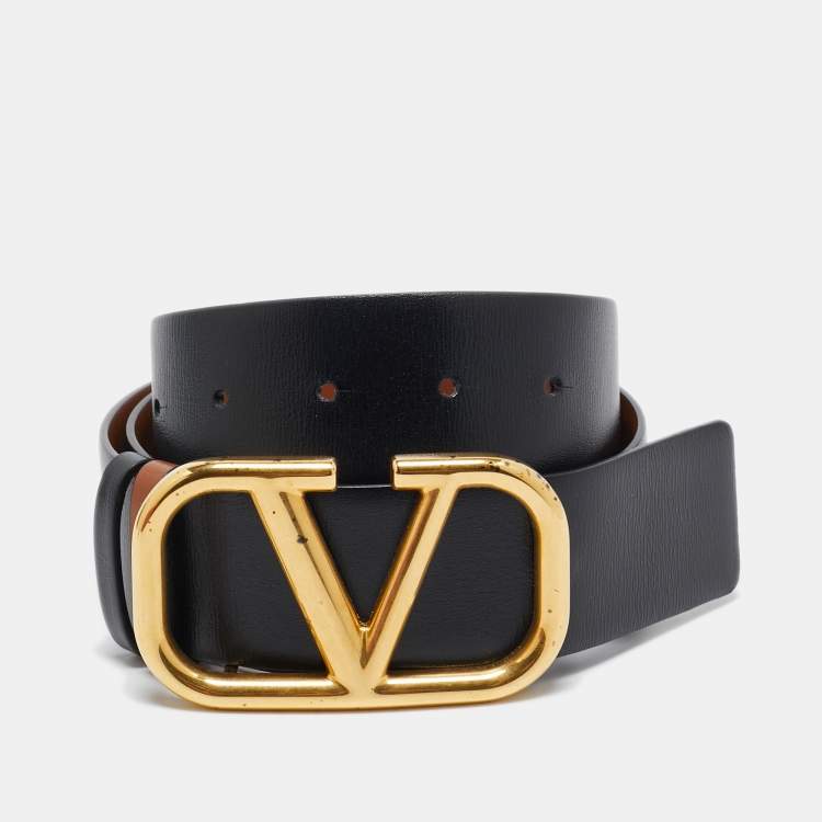 Pre Owned Valentino Brown/Black Leather VLogo Reversible Belt 75CM