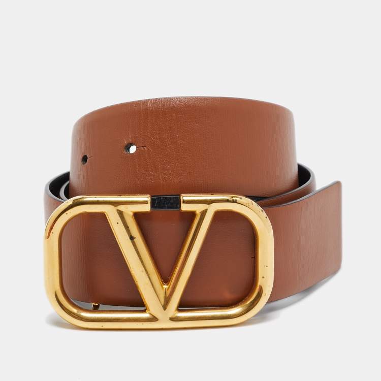 Pre Owned Valentino Brown/Black Leather VLogo Reversible Belt 75CM