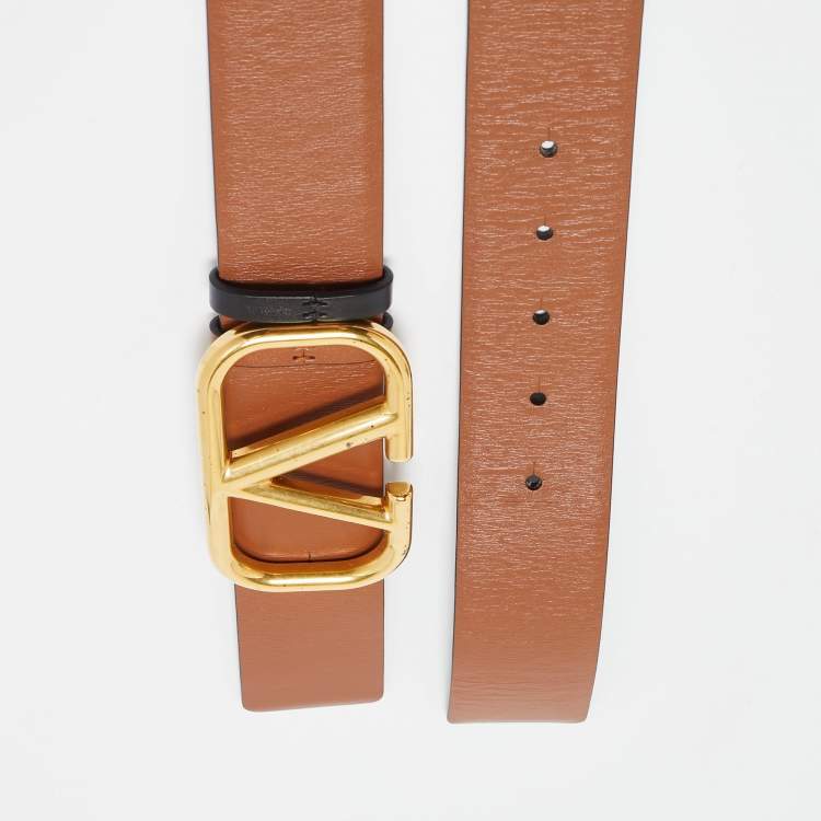 Pre Owned Valentino Brown/Black Leather VLogo Reversible Belt 75CM