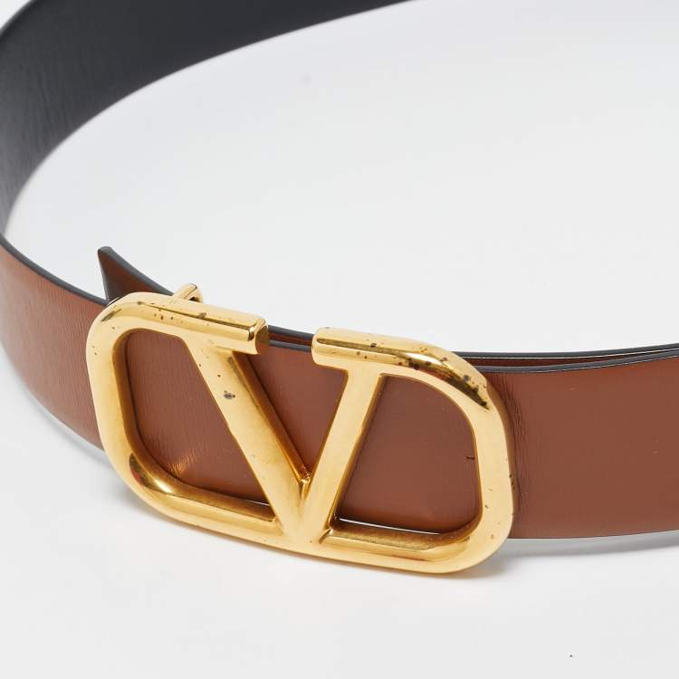 Pre Owned Valentino Brown/Black Leather VLogo Reversible Belt 75CM