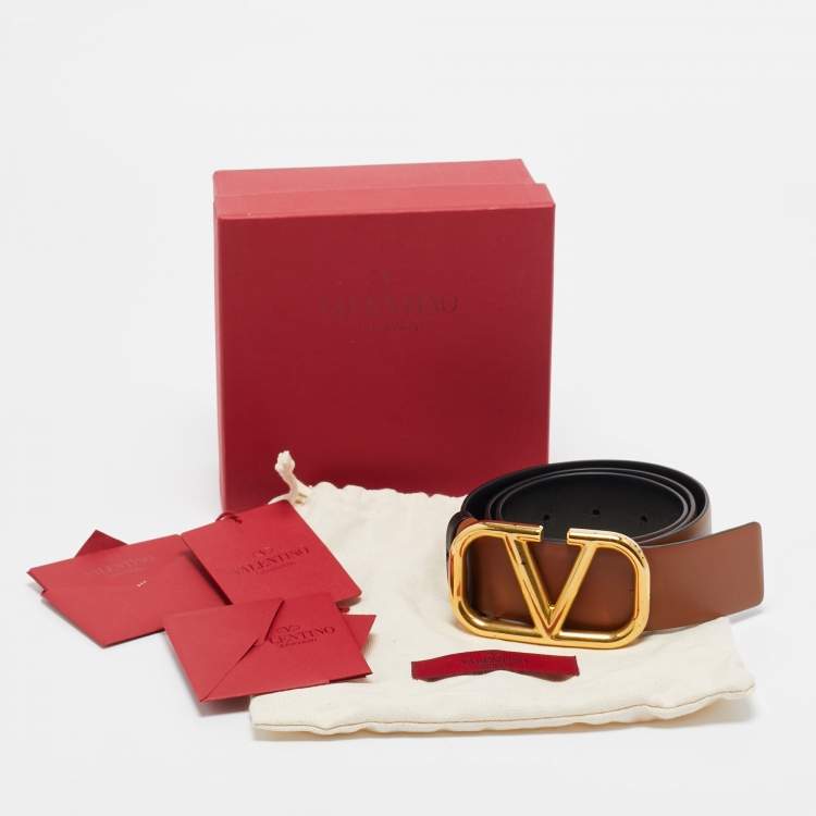 Pre Owned Valentino Brown/Black Leather VLogo Reversible Belt 75CM