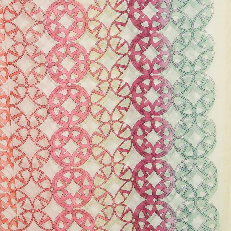 Pre Owned Valentino Multicolor Logo Printed Silk  Scarf