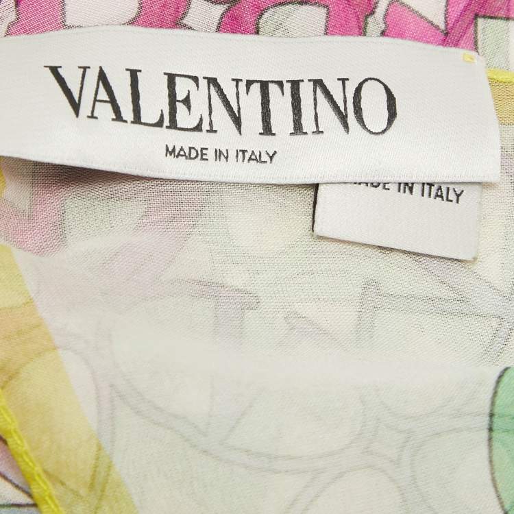 Pre Owned Valentino Multicolor Logo Printed Silk  Scarf