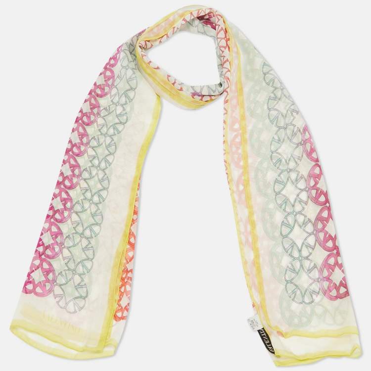 Pre Owned Valentino Multicolor Logo Printed Silk  Scarf