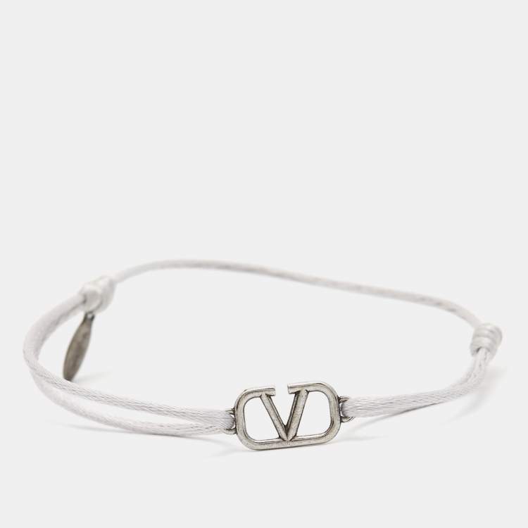 Pre Owned Valentino VLogo Silver Tone Cord Bracelet