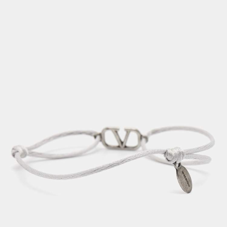 Pre Owned Valentino VLogo Silver Tone Cord Bracelet