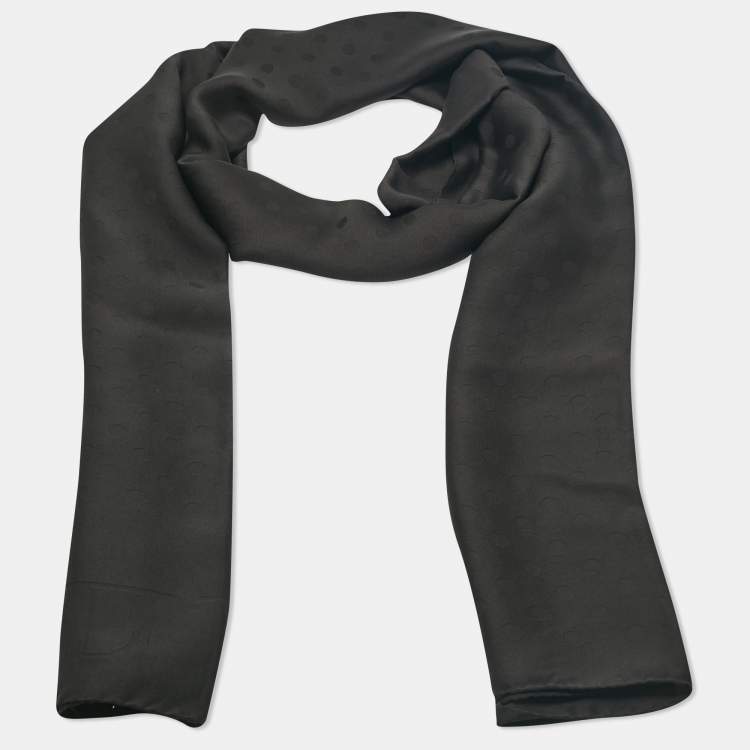 Pre Owned Valentino Black Dots Jacquard Silk Stole 