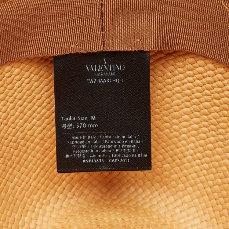 Pre Owned Valentino Garavani Brown Straw and Leather Trim Fedora Hat