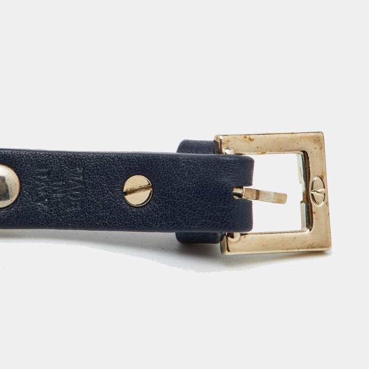 Pre Owned Valentino Rockstud Navy Blue Leather Bracelet