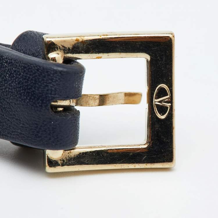 Pre Owned Valentino Rockstud Navy Blue Leather Bracelet