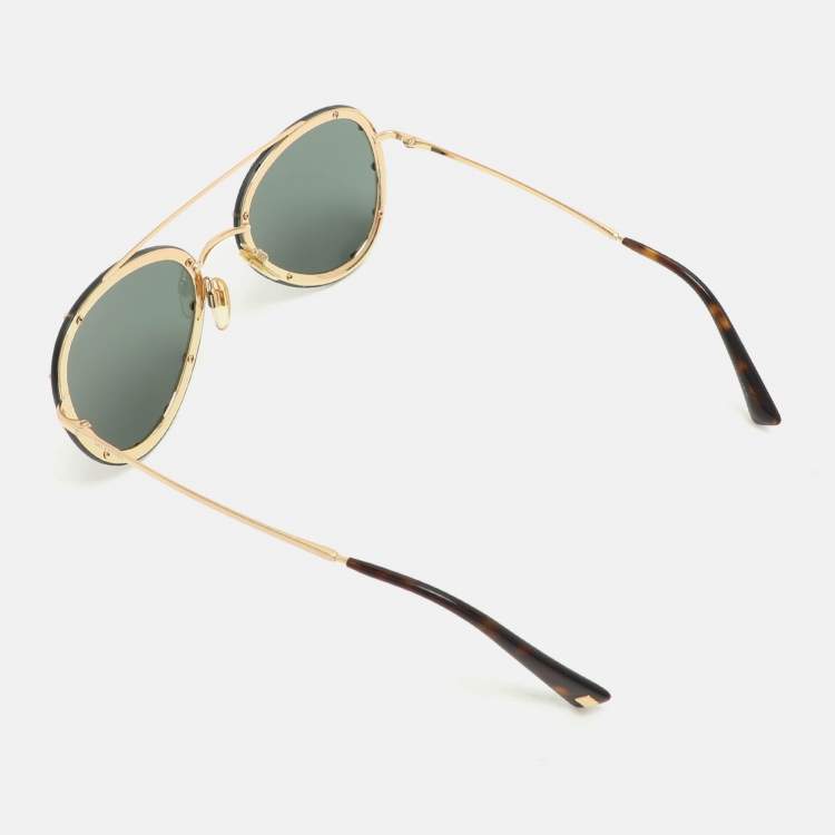 Pre Owned Valentino Gold/Green VA2013 Crystals Embellished Aviator Sunglasses