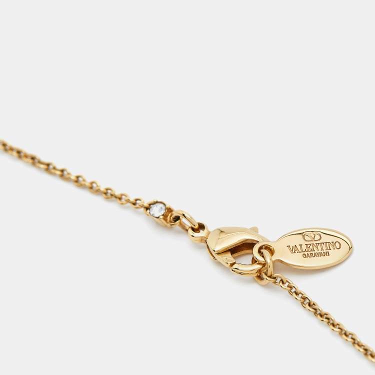 Pre Owned Valentino Vlogo Signature Crystal Gold Tone Necklace